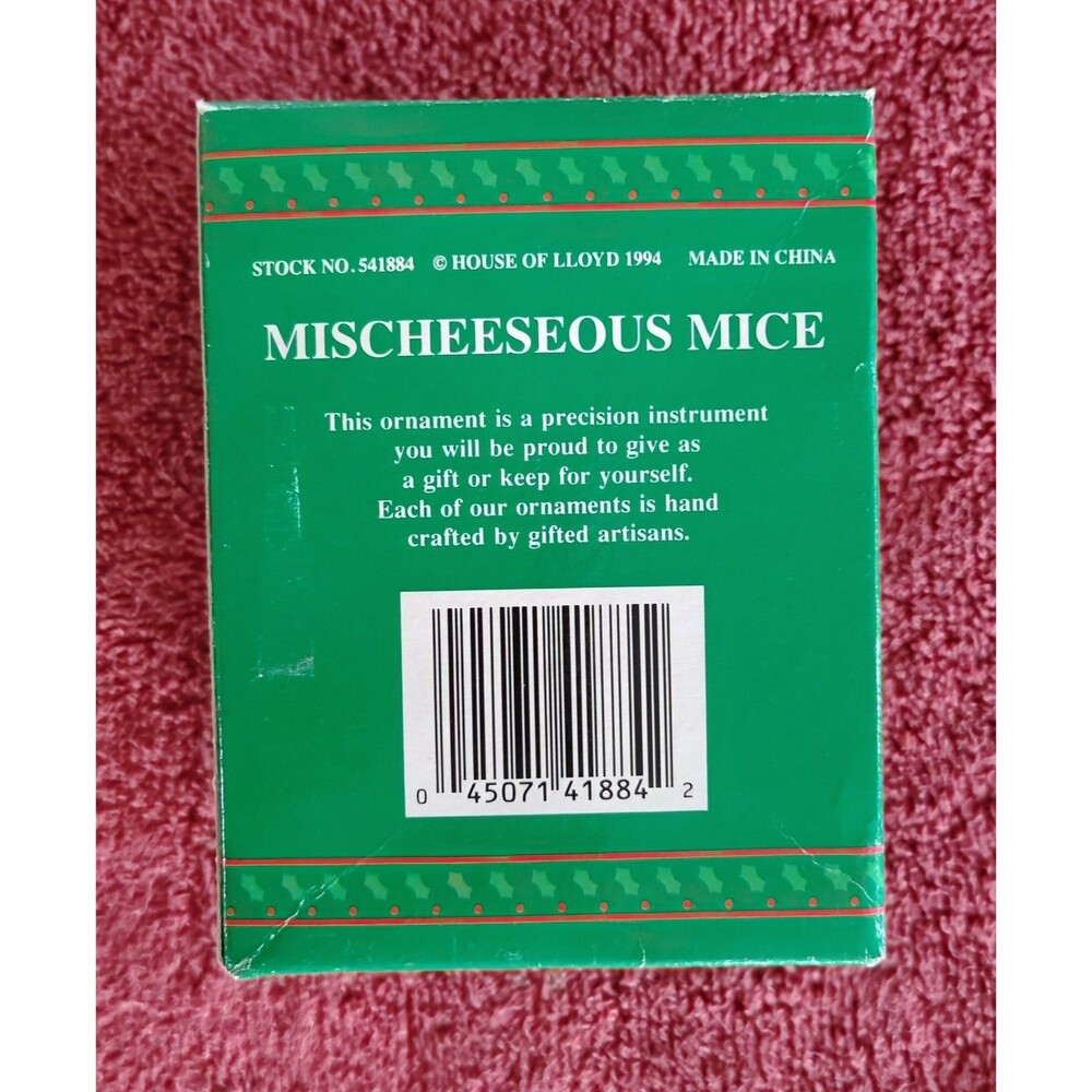 Vintage House of Lloyd Christmas Ornament Mischeeseous Mice 1994 Stocking Mouse - Picture 7 of 10